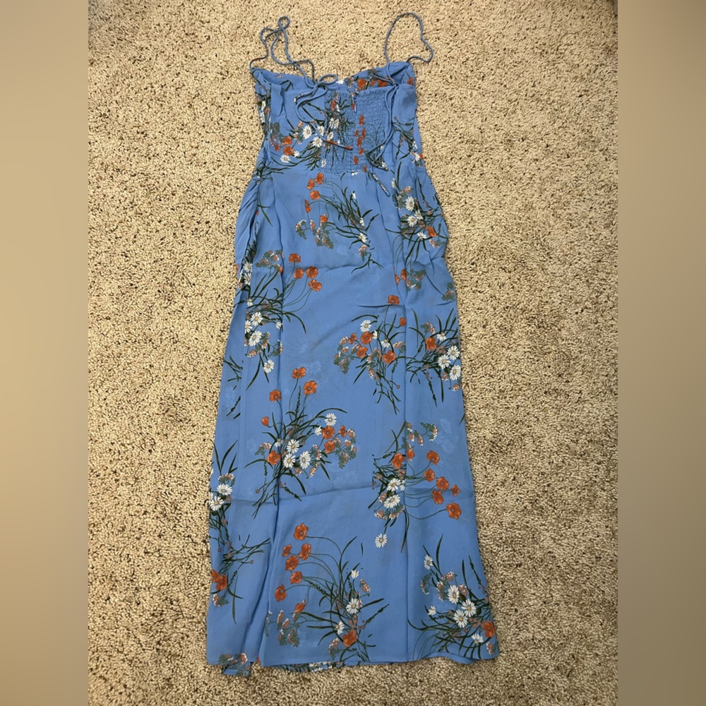 Reformation Kourtney Dress Blue Floral Midi Dress with Spaghetti Straps - Picture 4 of 11